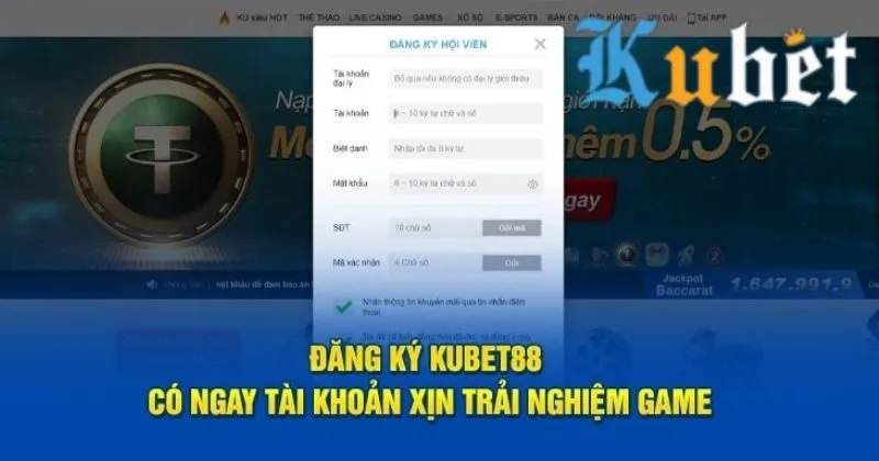 Giao diện đăng ký Kubet 